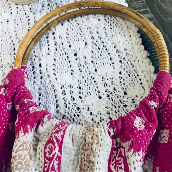 SARI-BARI BOHO PATCHWORK BEACH TOTE BAG BRUSHED COTTON OVERSIZED BAMBOO HANDLE - Picture 10 of 16